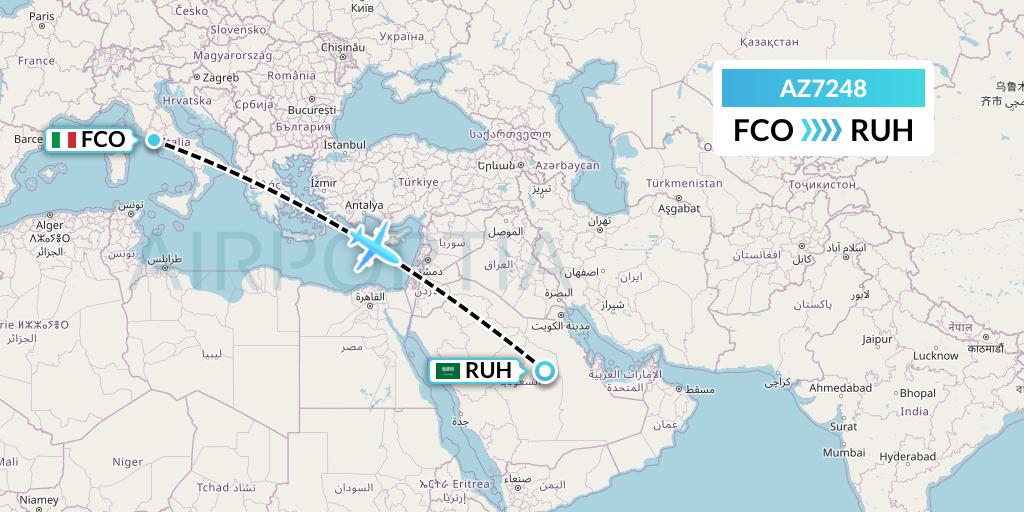 AZ7248 ITA Airways Flight Map: Rome to Riyadh