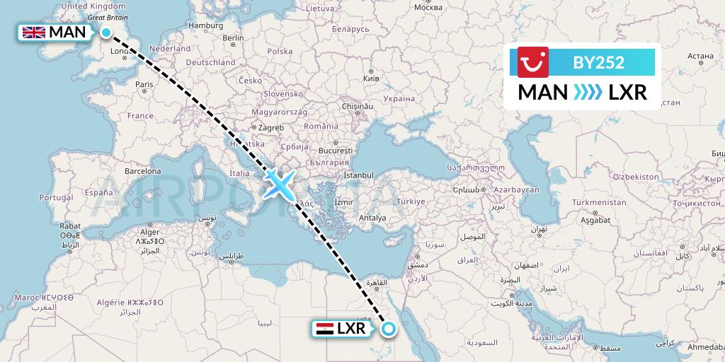 BY252 TUI Airways Flight Map: Manchester to Luxor