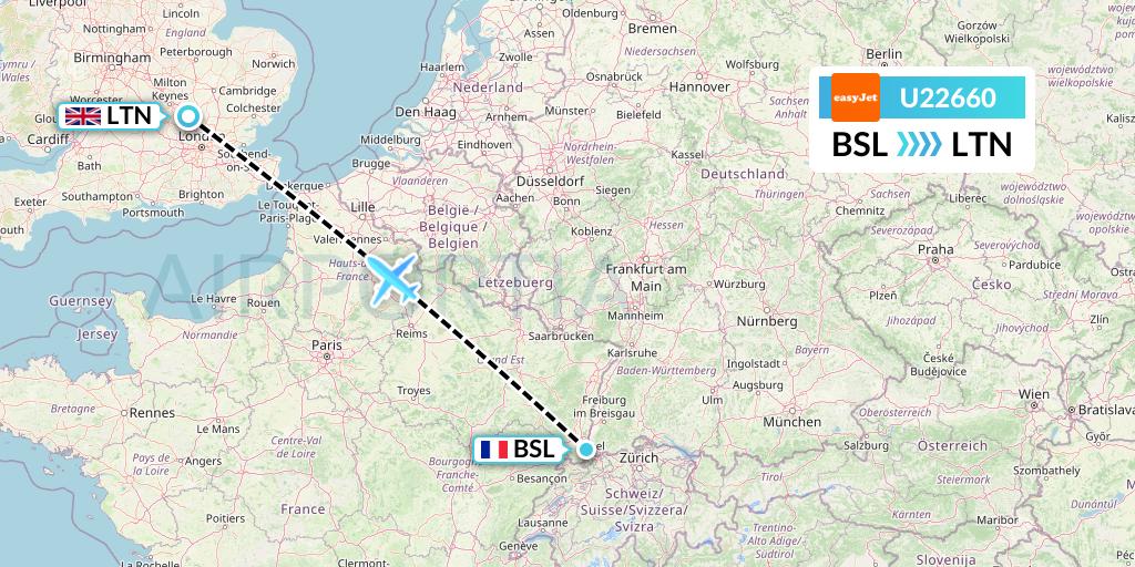 U22660 EasyJet Flight Map: Basel to London