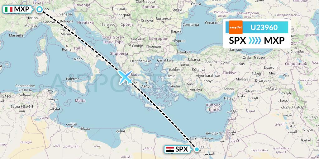 U23960 EasyJet Flight Map: Cairo to Milan