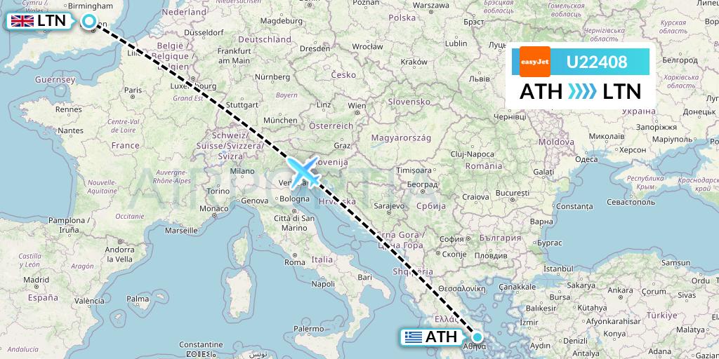 U22408 EasyJet Flight Map: Athens to London