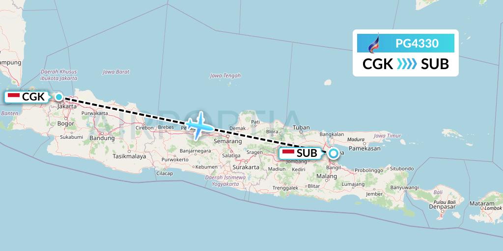 PG4330 Bangkok Airways Flight Map: Jakarta to Surabaya