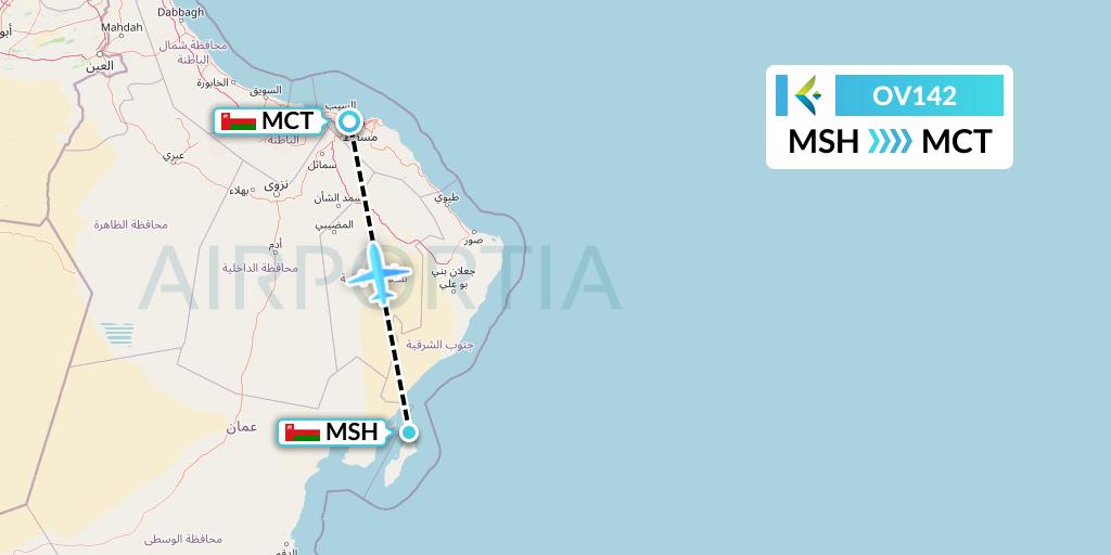 OV142 SalamAir Flight Map: Masirah to Muscat