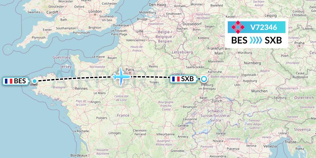 V72346 Volotea Flight Map: Brest to Strasbourg