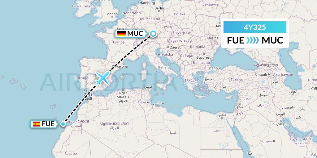 4Y325 Eurowings Discover Flight Map: Fuerteventura to Munich
