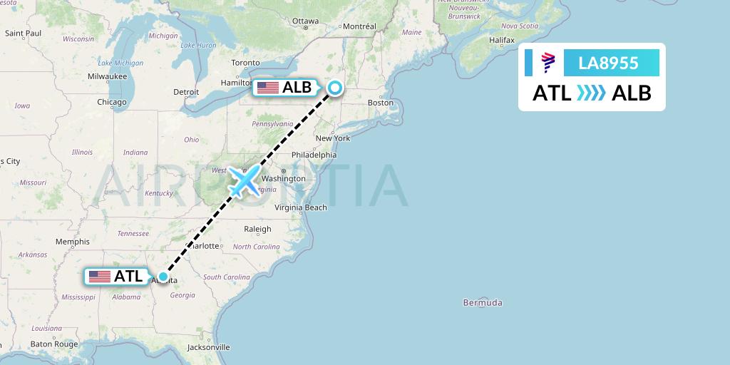 LA8955 LAN Airlines Flight Map: Atlanta to Albany