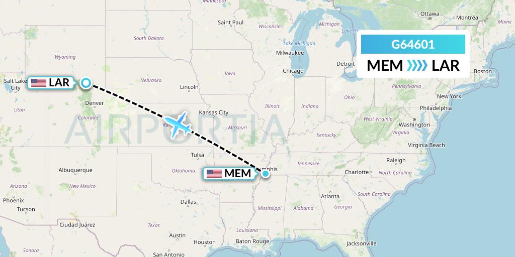 G64601 Fly Arna Flight Map: Memphis to Laramie