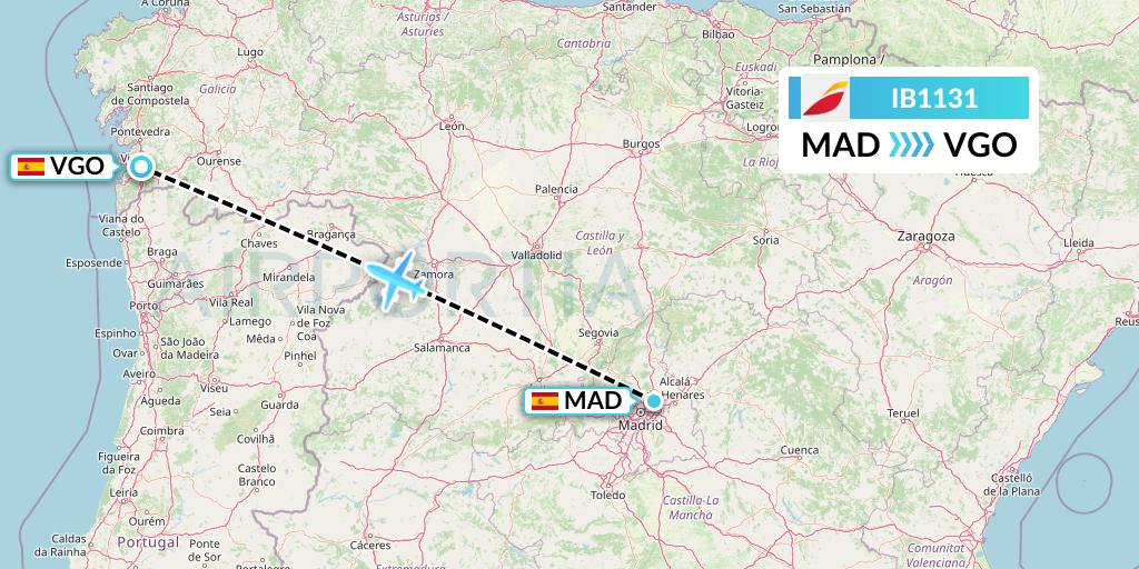 IB1131 Iberia Flight Map: Madrid to Vigo