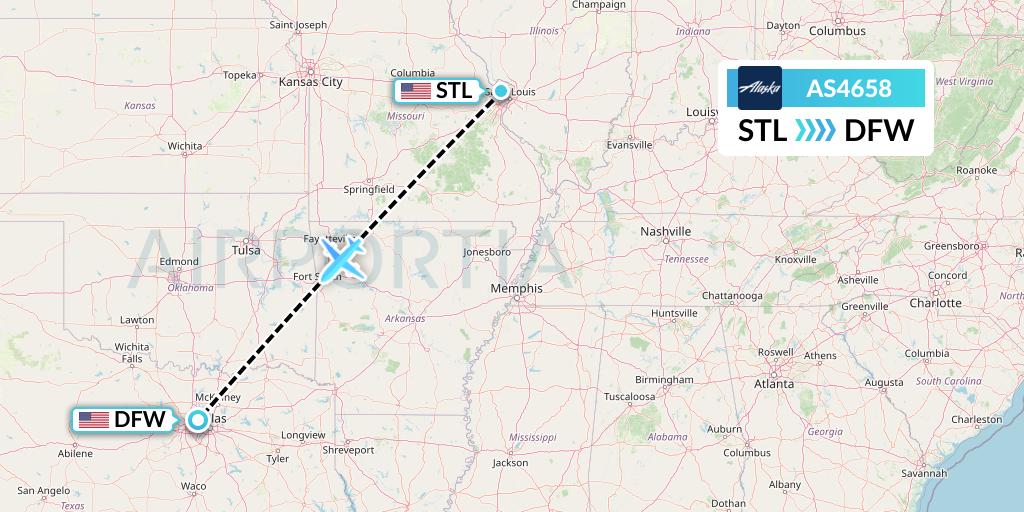 AS4658 Alaska Airlines Flight Map: St. Louis to Dallas