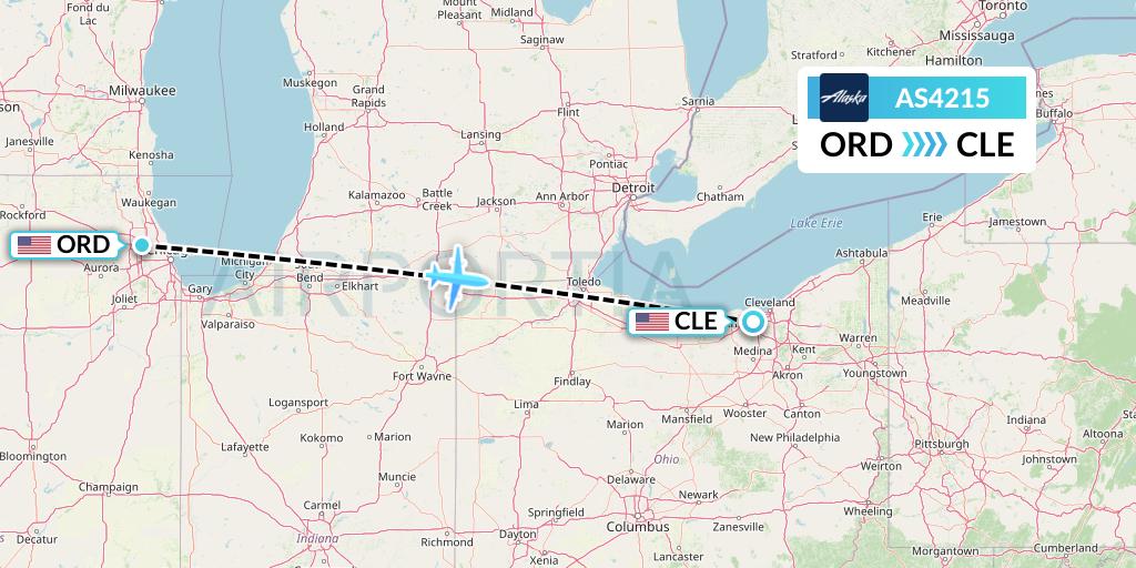 AS4215 Alaska Airlines Flight Map: Chicago to Cleveland
