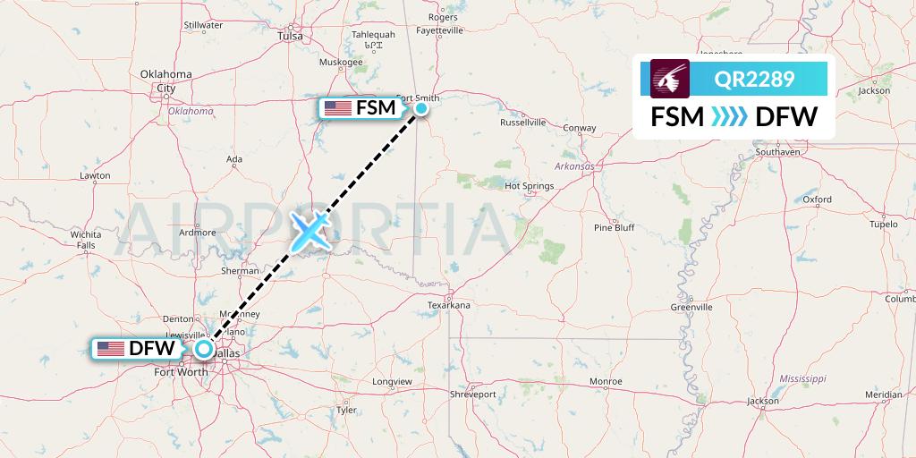 QR2289 Qatar Airways Flight Map: Fort Smith to Dallas