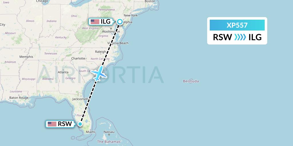 XP557 Avelo Airlines Flight Map: Fort Myers to Wilmington