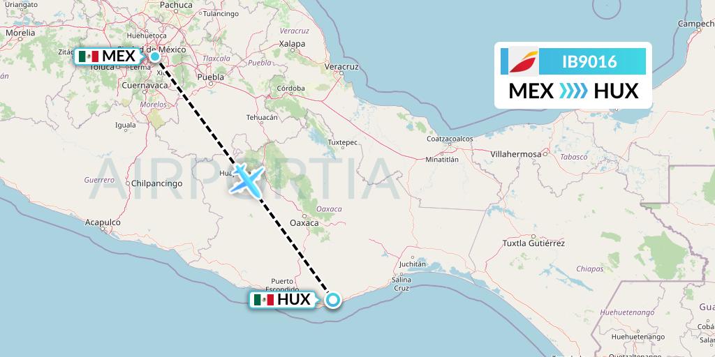 IB9016 Iberia Flight Map: Mexico City to Huatulco