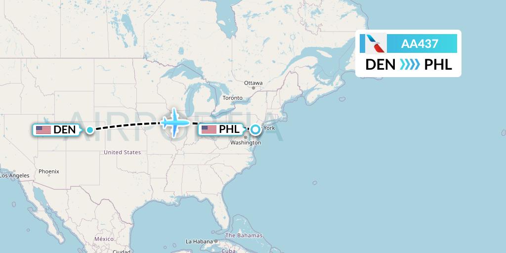 AA437 American Airlines Flight Map: Denver to Philadelphia