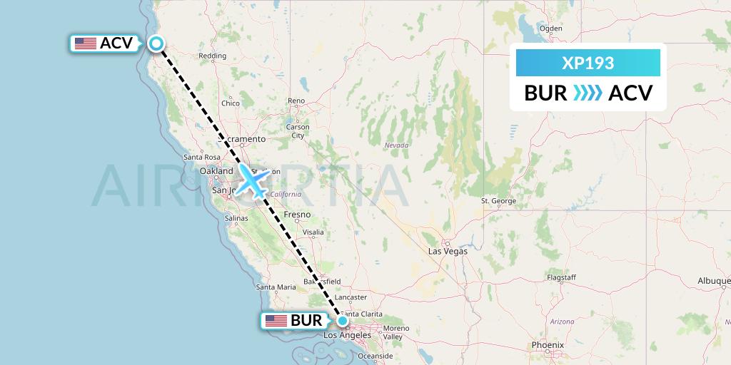 XP193 Avelo Airlines Flight Map: Burbank to Eureka