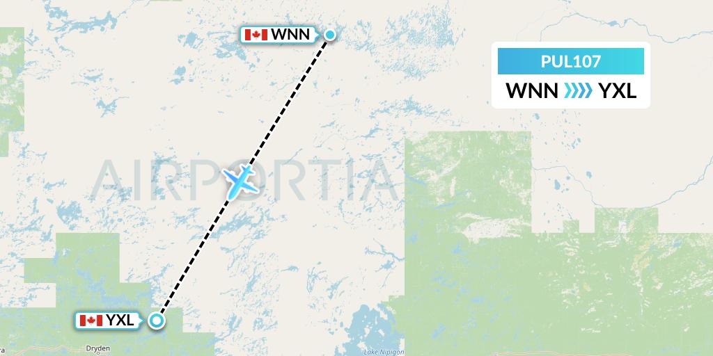 PUL107 Ornge Air Flight Map: Wunnummin Lake to Sioux Lookout