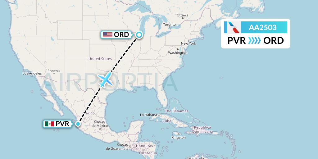 AA2503 American Airlines Flight Map: Puerto Vallarta to Chicago