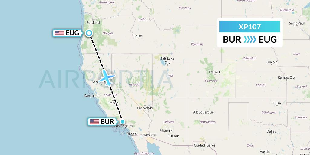 XP107 Avelo Airlines Flight Map: Burbank to Eugene