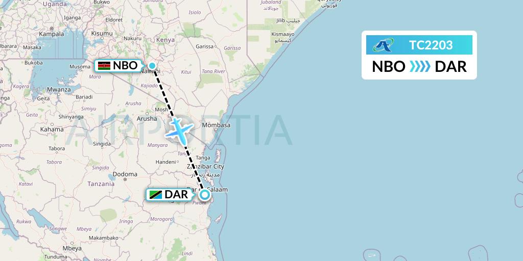 TC2203 Air Tanzania Flight Map: Nairobi to Dar-es-Salaam
