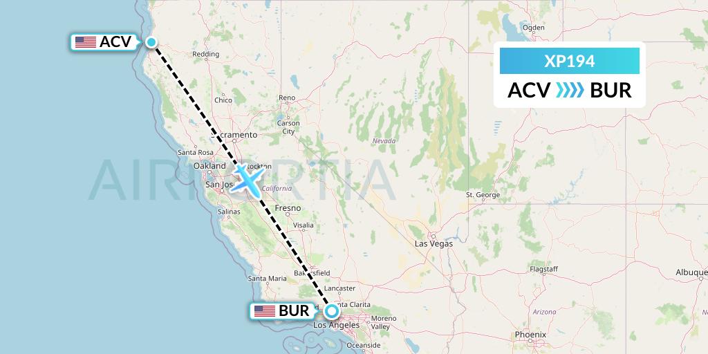 XP194 Avelo Airlines Flight Map: Eureka to Burbank
