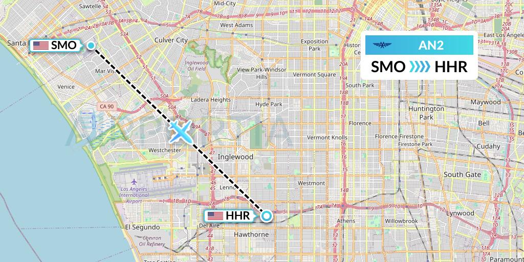 AN2 Advanced Air Flight Map: Santa Monica to Hawthorne