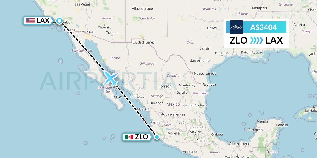 AS3404 Alaska Airlines Flight Map: Manzanillo to Los Angeles
