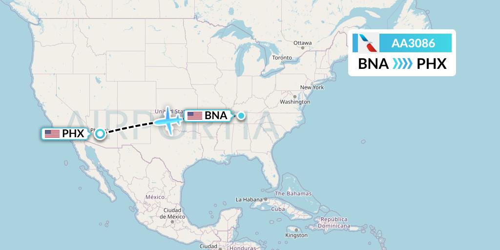 AA3086 American Airlines Flight Map: Nashville to Phoenix