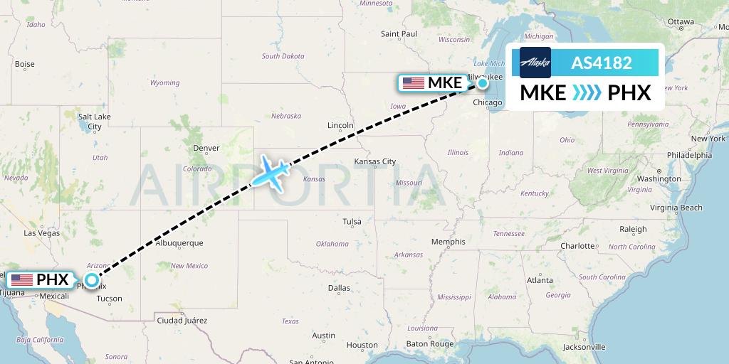 AS4182 Alaska Airlines Flight Map: Milwaukee to Phoenix
