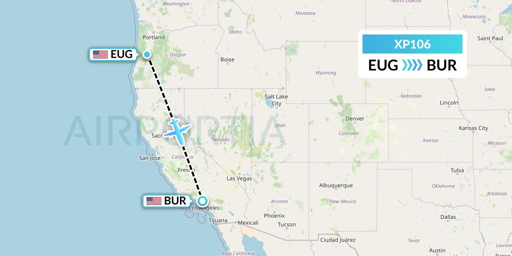 XP106 Avelo Airlines Flight Map: Eugene to Burbank