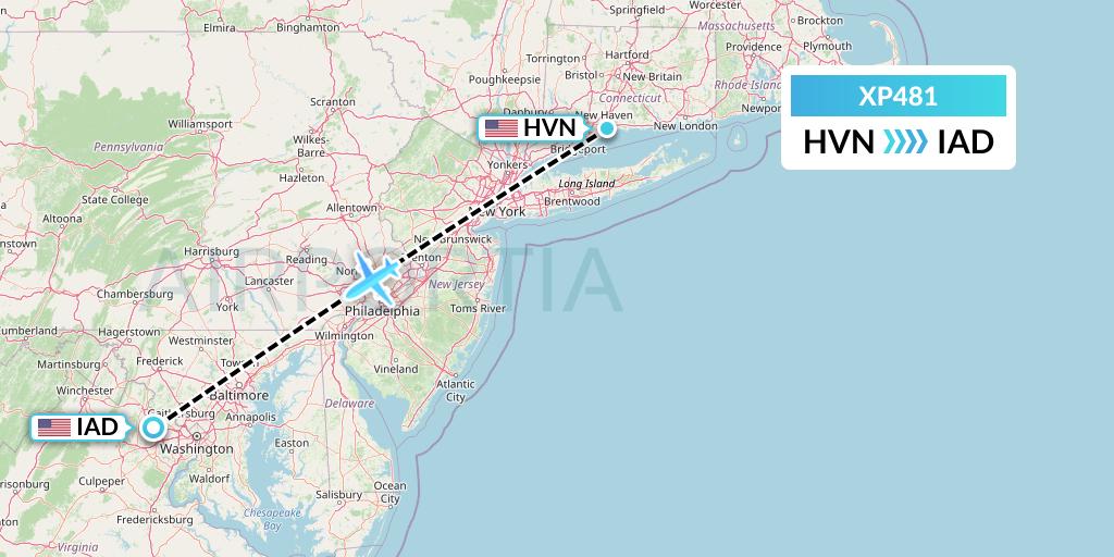 XP481 Avelo Airlines Flight Map: New Haven to Washington
