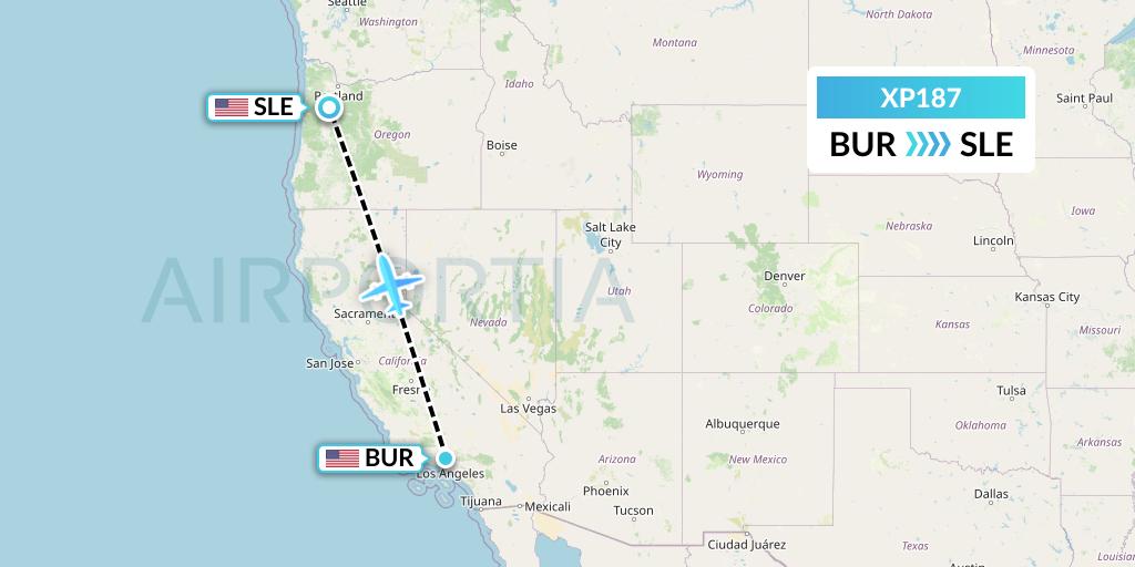XP187 Avelo Airlines Flight Map: Burbank to Salem