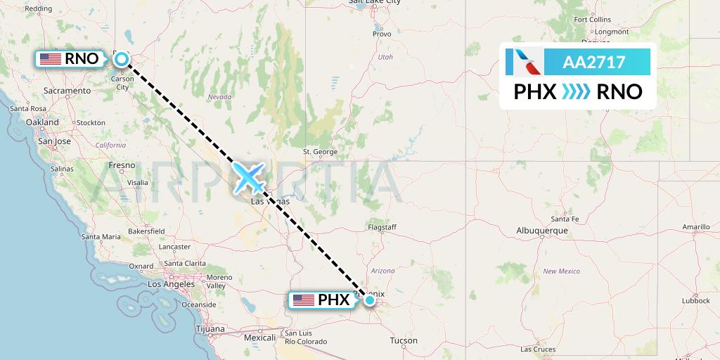 AA2717 American Airlines Flight Map: Phoenix to Reno