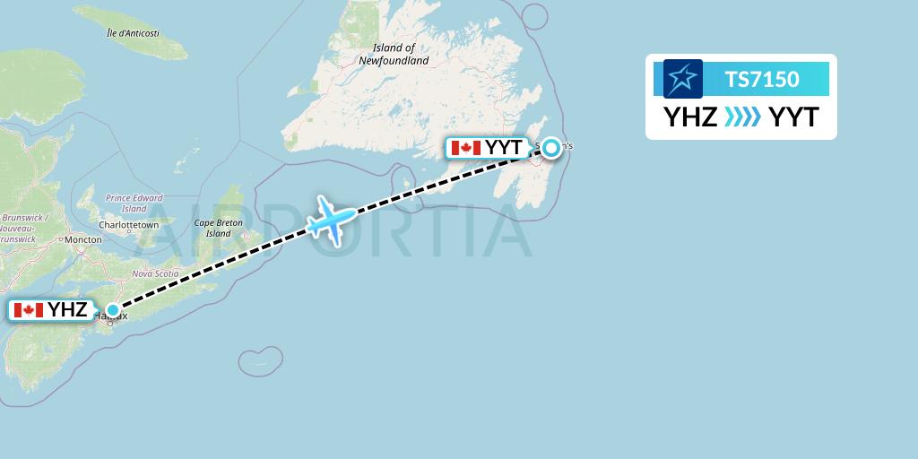 TS7150 Air Transat Flight Map: Halifax to St. John's
