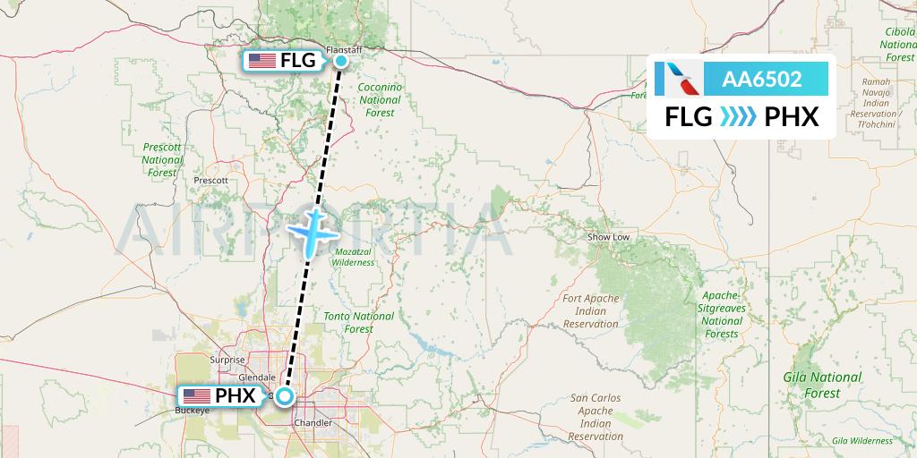 AA6502 American Airlines Flight Map: Flagstaff to Phoenix