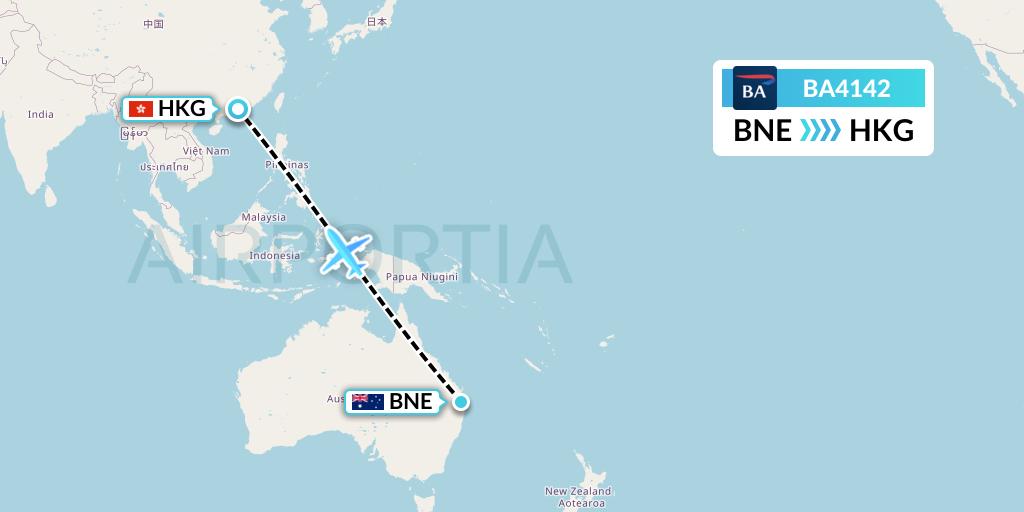 BA4142 British Airways Flight Map: Brisbane to Hong Kong