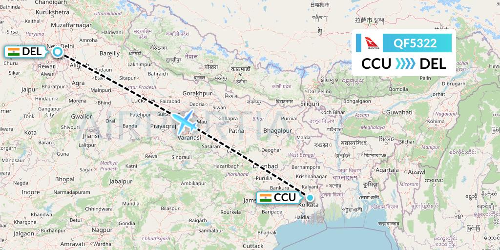 QF5322 Qantas Flight Map: Kolkata to Delhi