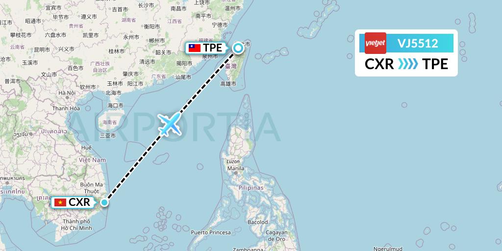VJ5512 VietJet Air Flight Map: Nha Trang to Taipei
