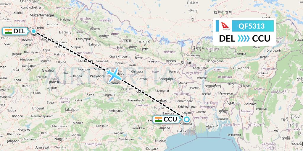 QF5313 Qantas Flight Map: Delhi to Kolkata