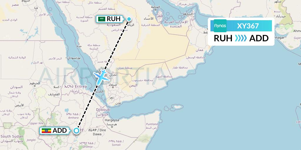 XY367 Flynas Flight Map: Riyadh to Addis Ababa