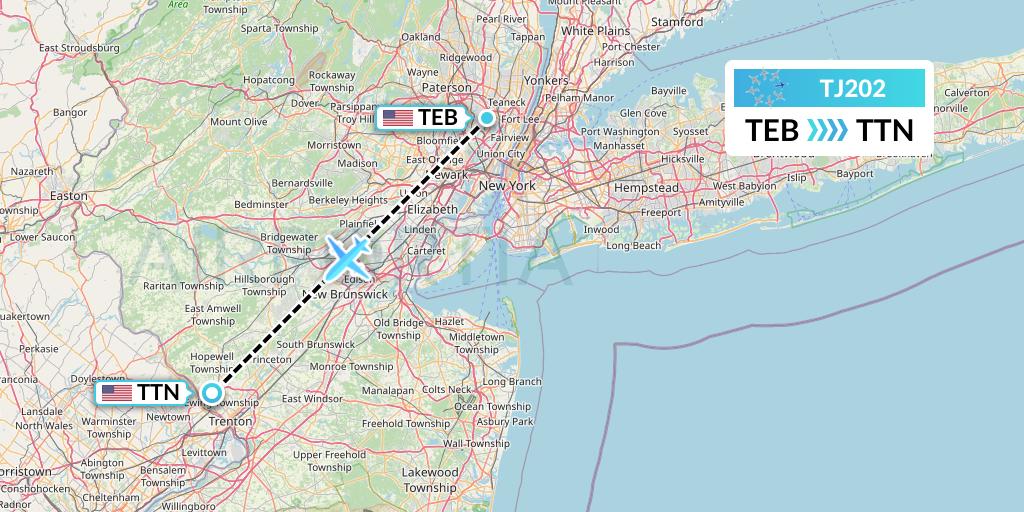 TJ202 Tradewind Aviation Flight Map: Teterboro to Trenton