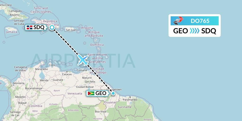 DO765 Sky High Aviation Flight Map: Georgetown to Santo Domingo
