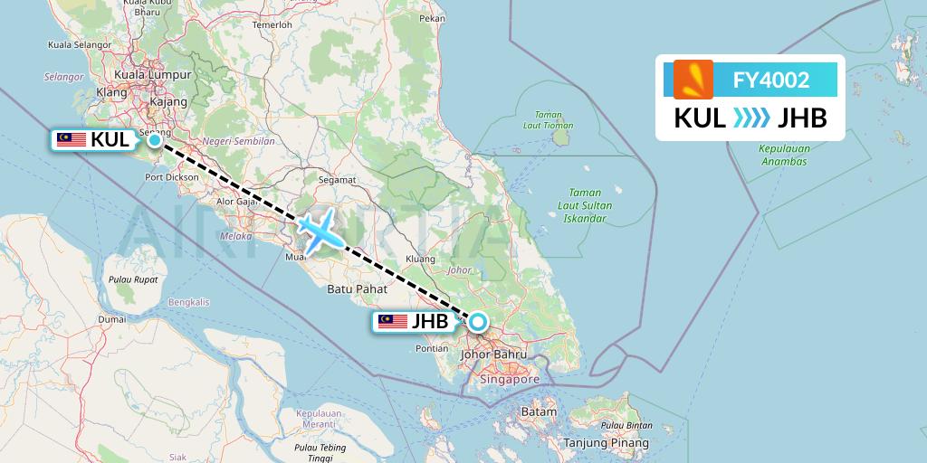 FY4002 Firefly Flight Map: Kuala Lumpur to Johor Bahru