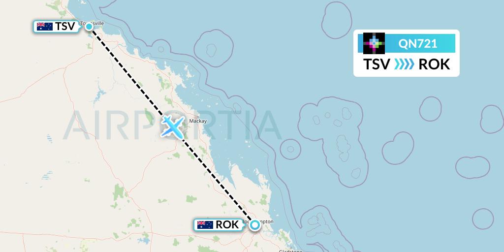 QN721 Skytrans Flight Map: Townsville to Rockhampton