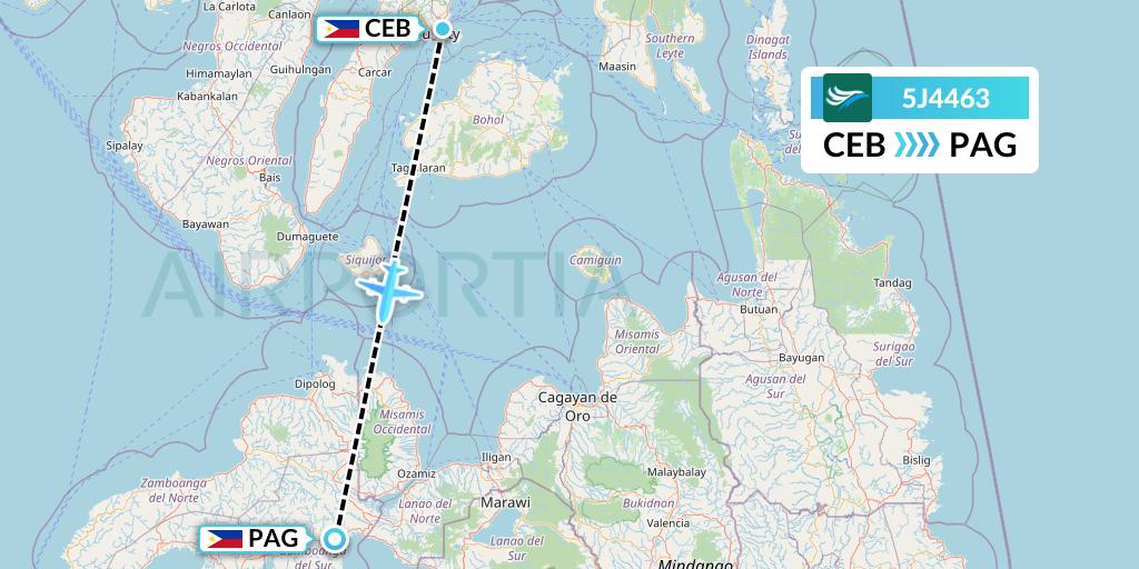 5J4463 CEBU Pacific Air Flight Map: Cebu to Pagadian 