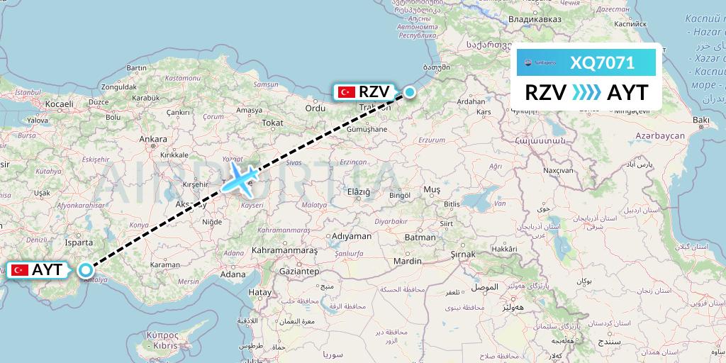 XQ7071 SunExpress Flight Map: Trabzon to Antalya