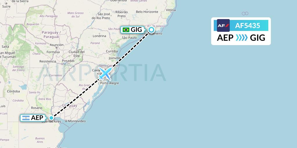 AF5435 Air France Flight Map: Buenos Aires to Rio de Janeiro