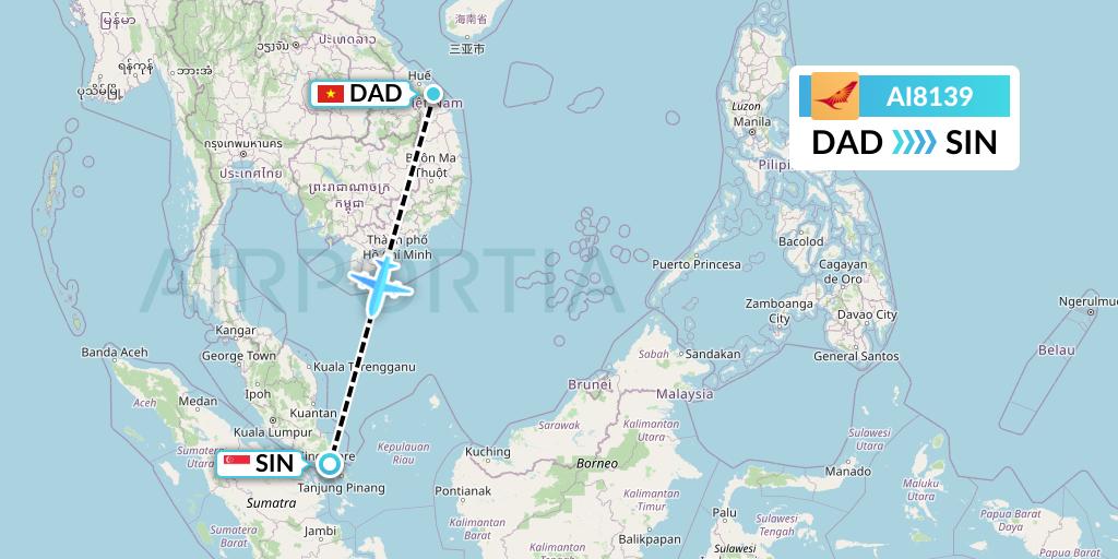 AI8139 Air India Flight Map: Da Nang to Singapore