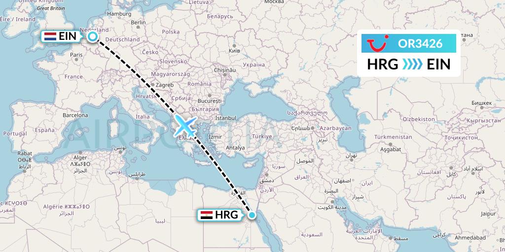 OR3426 TUI fly Netherlands Flight Map: Hurghada to Eindhoven