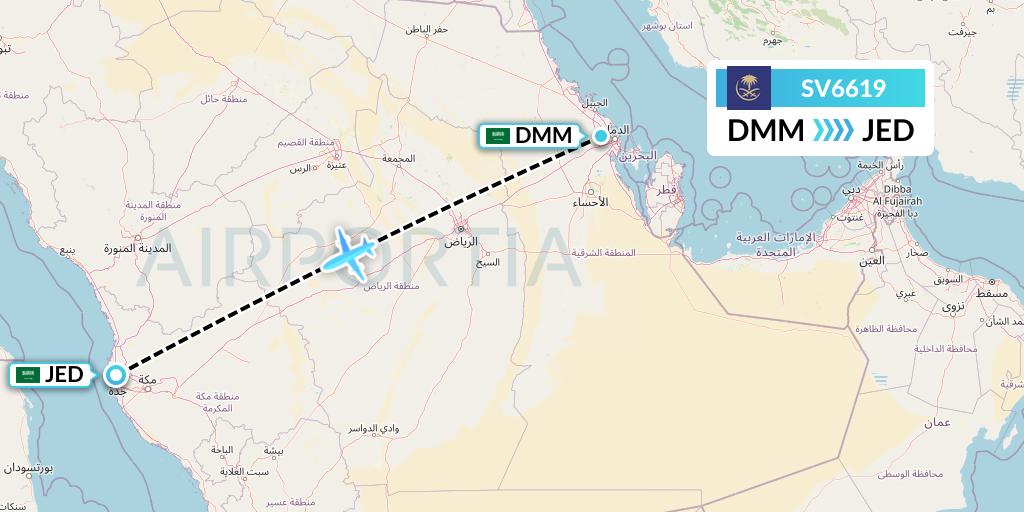 SV6619 Saudi Arabian Airlines Flight Map: Dammam to Jeddah