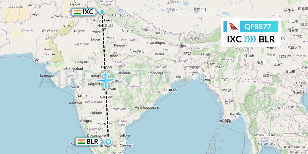 QF8877 Qantas Flight Map: Chandigarh to Bangalore